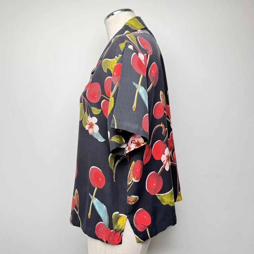 Vintage Hawaiian Kula Kula Silk Cherry Tropical Print Matching Set Summer